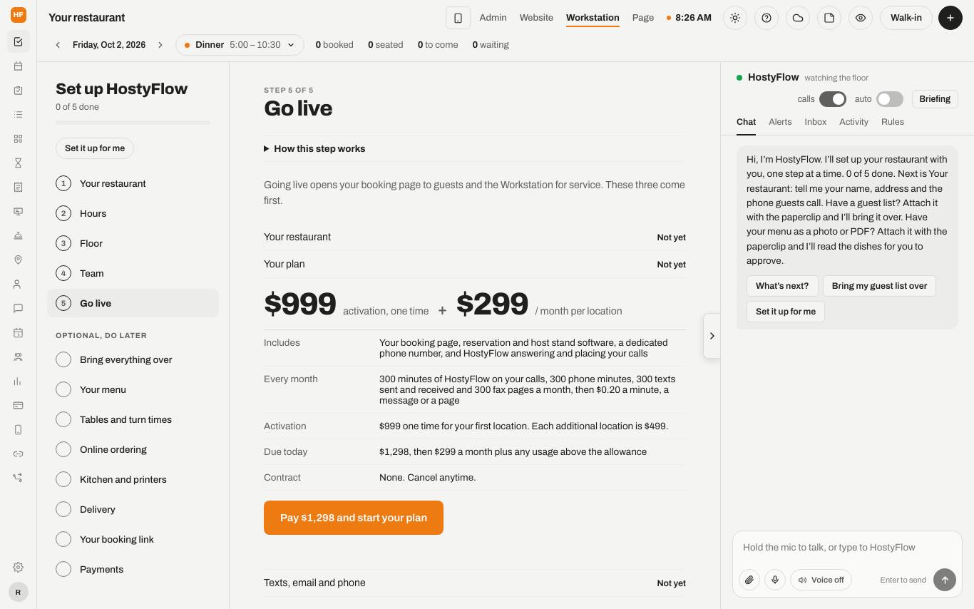 The Go live step with Your plan, Texts, email and phone, Practice service and Ready for service.