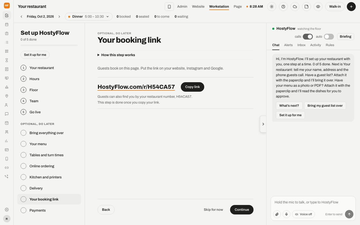 The Your booking link step with the link and the Copy link button.
